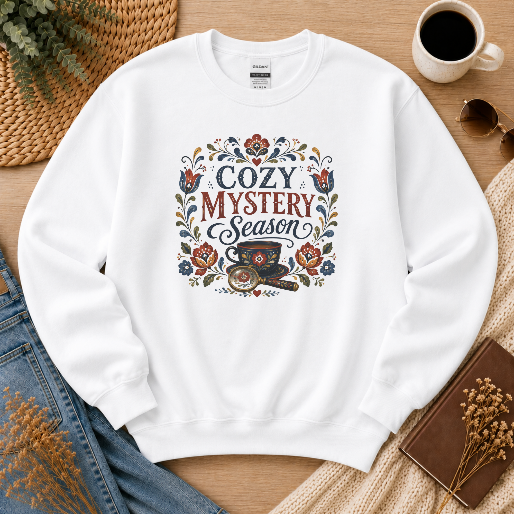 Cozy Mystery Season Sweatshirt, Book Lover Sweatshirt, Cozy Mystery Gift, Folk Art Bookish Sweatshirt