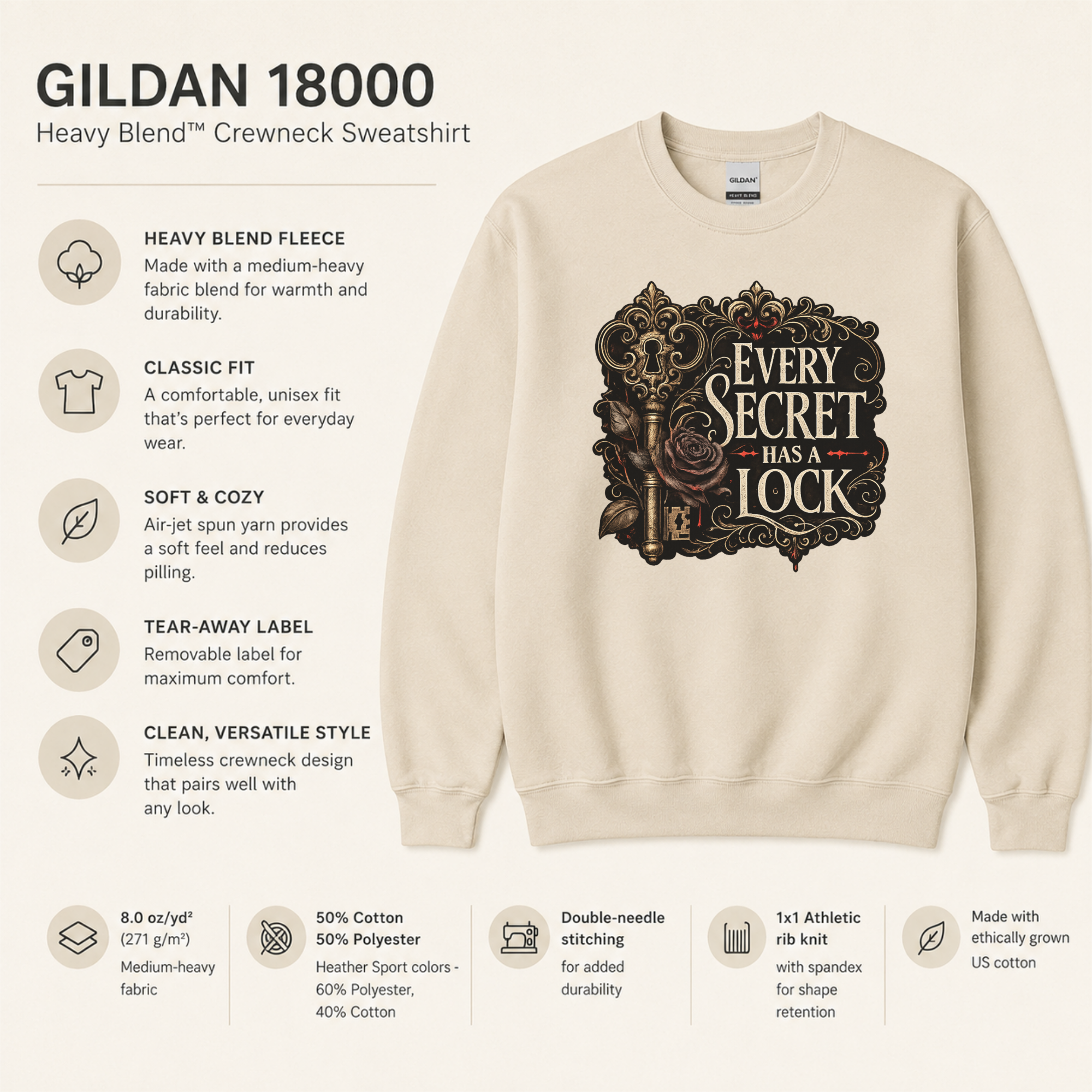 Every Secret Has a Lock Sweatshirt, Gothic Book Lover Sweatshirt, Dark Academia Reader Gift, Mystery Thriller Crewneck