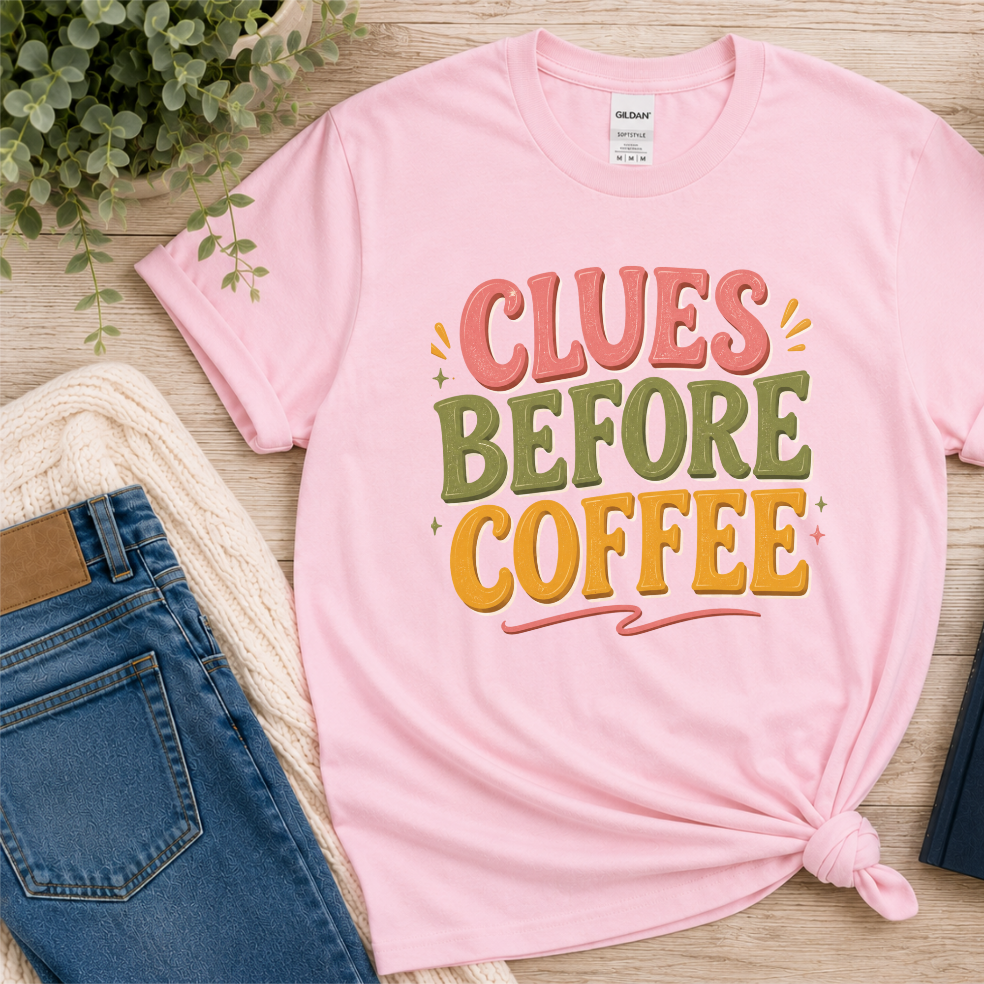 Clues Before Coffee Shirt, Mystery Reader T Shirt, Cozy Mystery Book Lover Gift, Detective Fiction Tee, Whimsical Bookish Graphic Tee