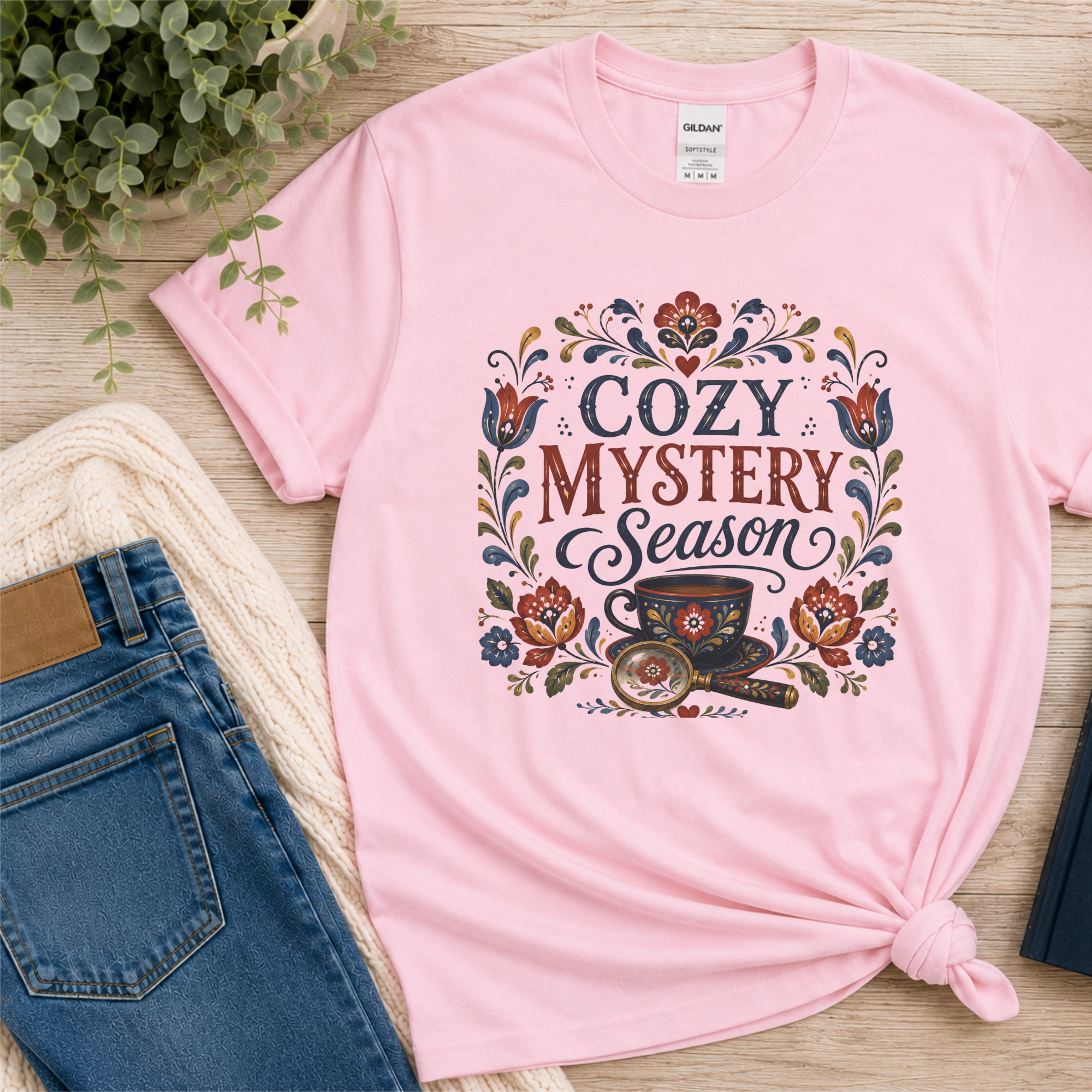 Cozy Mystery Season Shirt, Mystery Book Lover Gift, Book Club Shirt, Reading Shirt, Folk Art Bookish Tee, Cozy Reader Gift