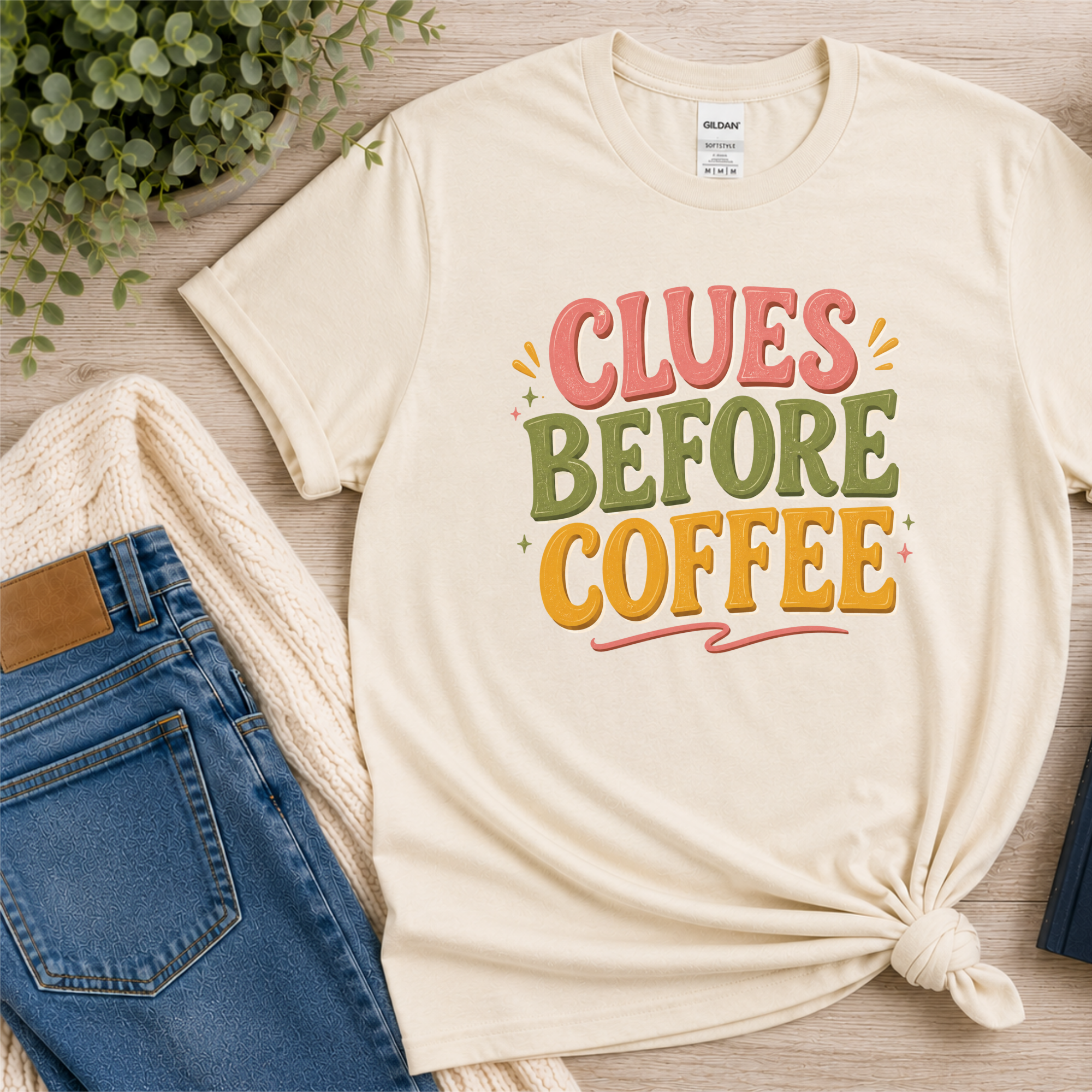 Clues Before Coffee Shirt, Mystery Reader T Shirt, Cozy Mystery Book Lover Gift, Detective Fiction Tee, Whimsical Bookish Graphic Tee