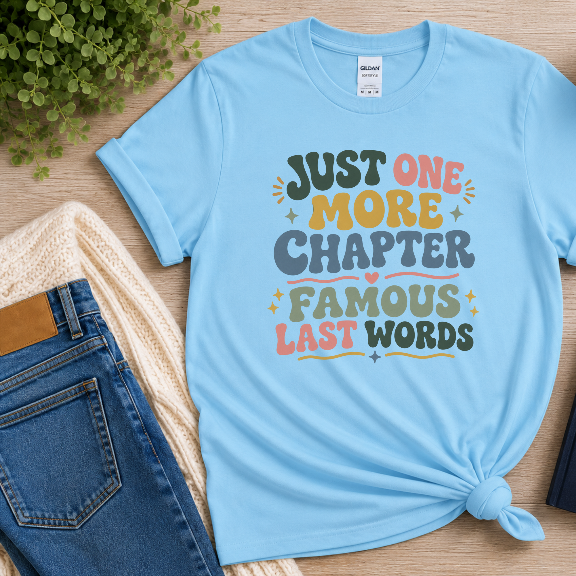 Just One More Chapter Famous Last Words Tshirt Retro Book Lover Tee Funny Bookish Reader Shirt Reading Gift Bookworm Boho Bibliophile