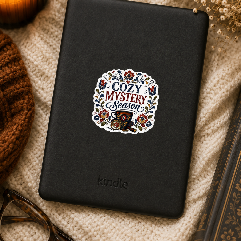 Cozy Glossy Mystery Season Sticker, Book Lover Gift, Folk Art Sticker, Sticker for Laptops, Water Bottles & Reading Journals