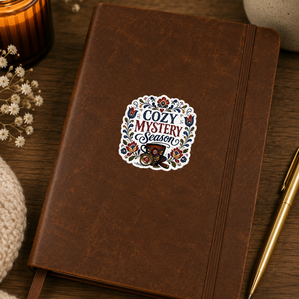 Cozy Glossy Mystery Season Sticker, Book Lover Gift, Folk Art Sticker, Sticker for Laptops, Water Bottles & Reading Journals