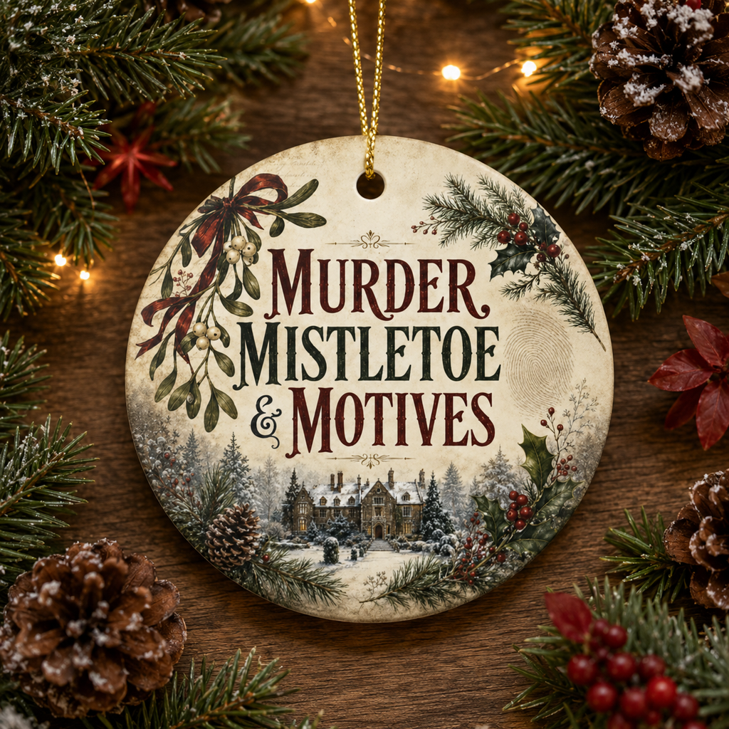 Murder Mistletoe & Motives Ornament, Mystery Reader Christmas Gift, Thriller Book Lover Ornament, Bookish Holiday Decor