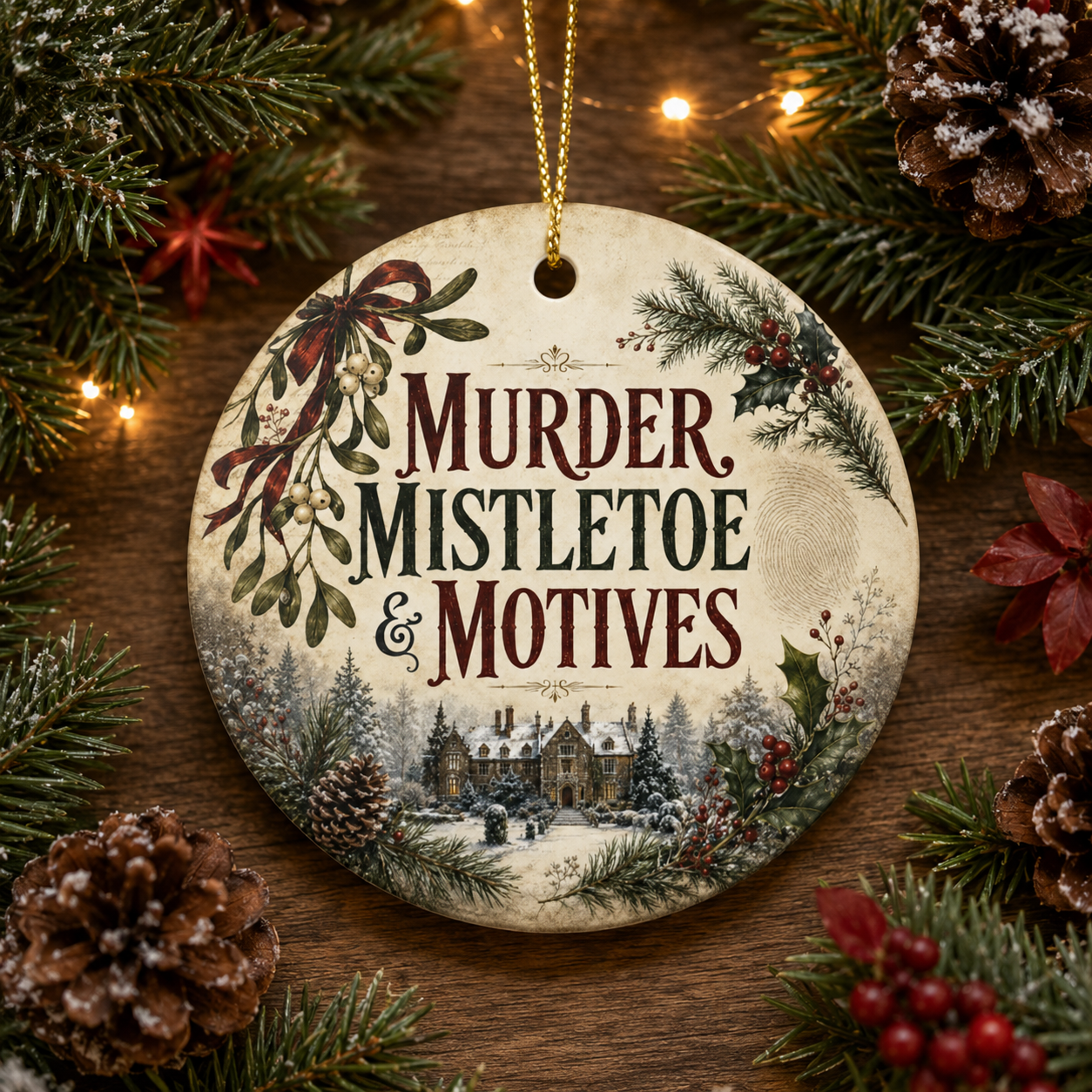 Murder Mistletoe & Motives Ornament, Mystery Reader Christmas Gift, Thriller Book Lover Ornament, Bookish Holiday Decor