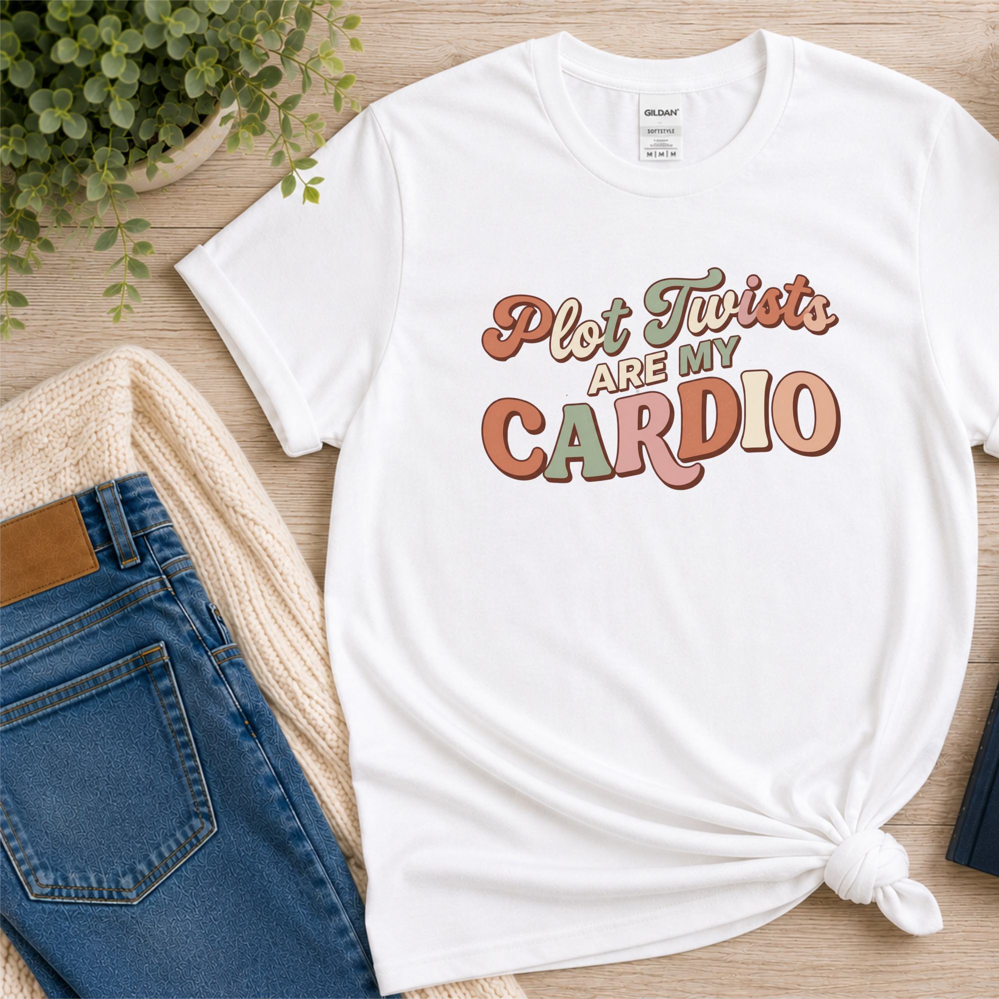 Plot Twists Are My Cardio Tshirt Retro Book Lover Tee Funny Bookish Reader Shirt Thriller Mystery Reading Gift Bookworm Boho Bibliophile