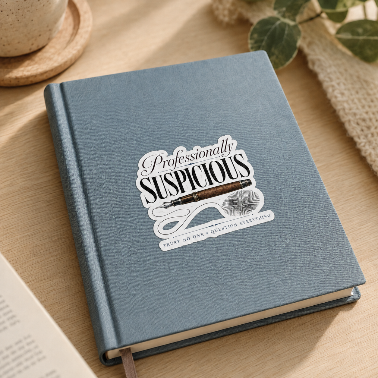 Professionally Suspicious Sticker, Mystery Reader Decal, Detective Bookish Sticker, Trust No One Laptop or Journal Decor, Crime Lover Gift