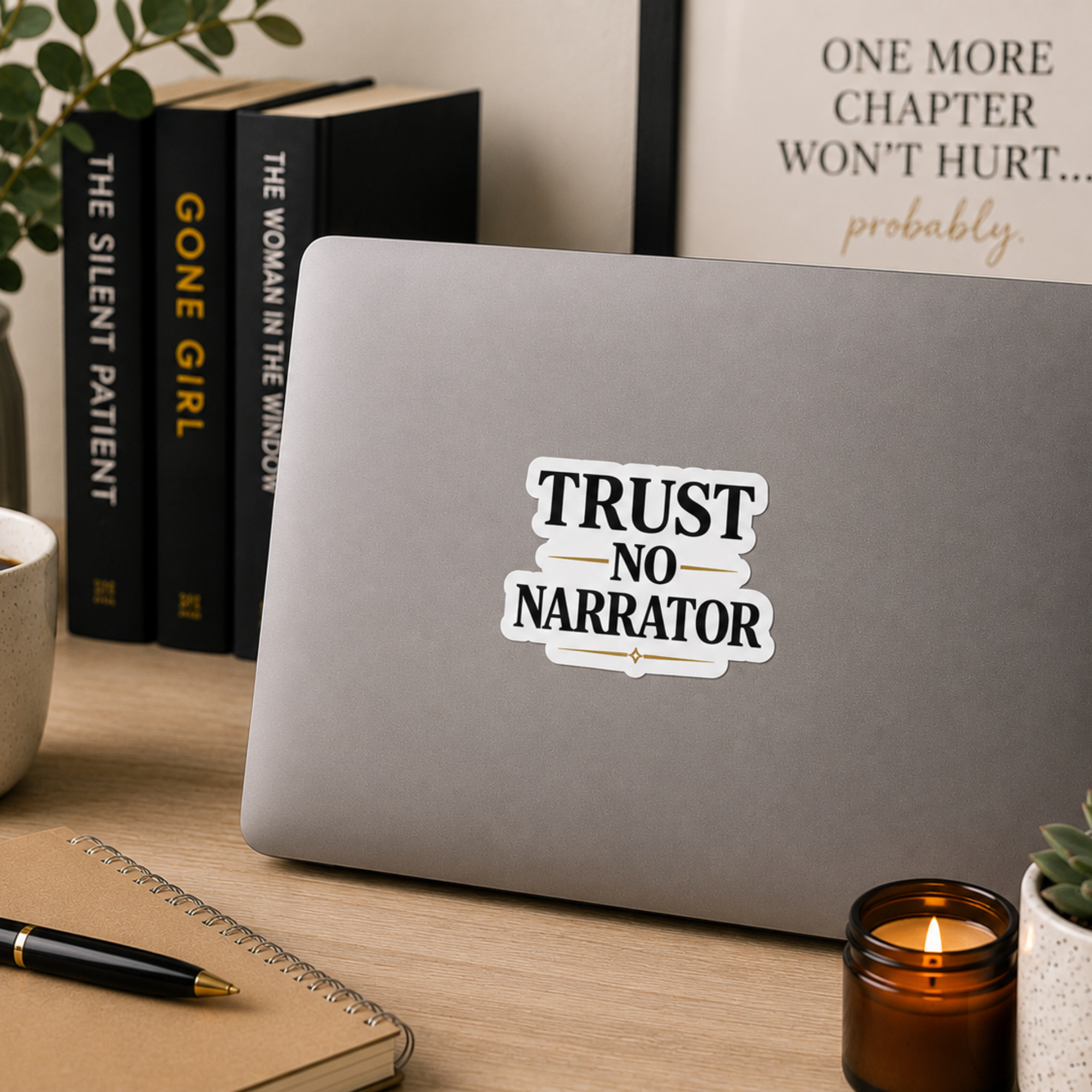 Trust No Narrator Sticker, Psychological Thriller Reader Gift, Mystery Book Lover Vinyl Sticker, Laptop Kindle Journal Decal