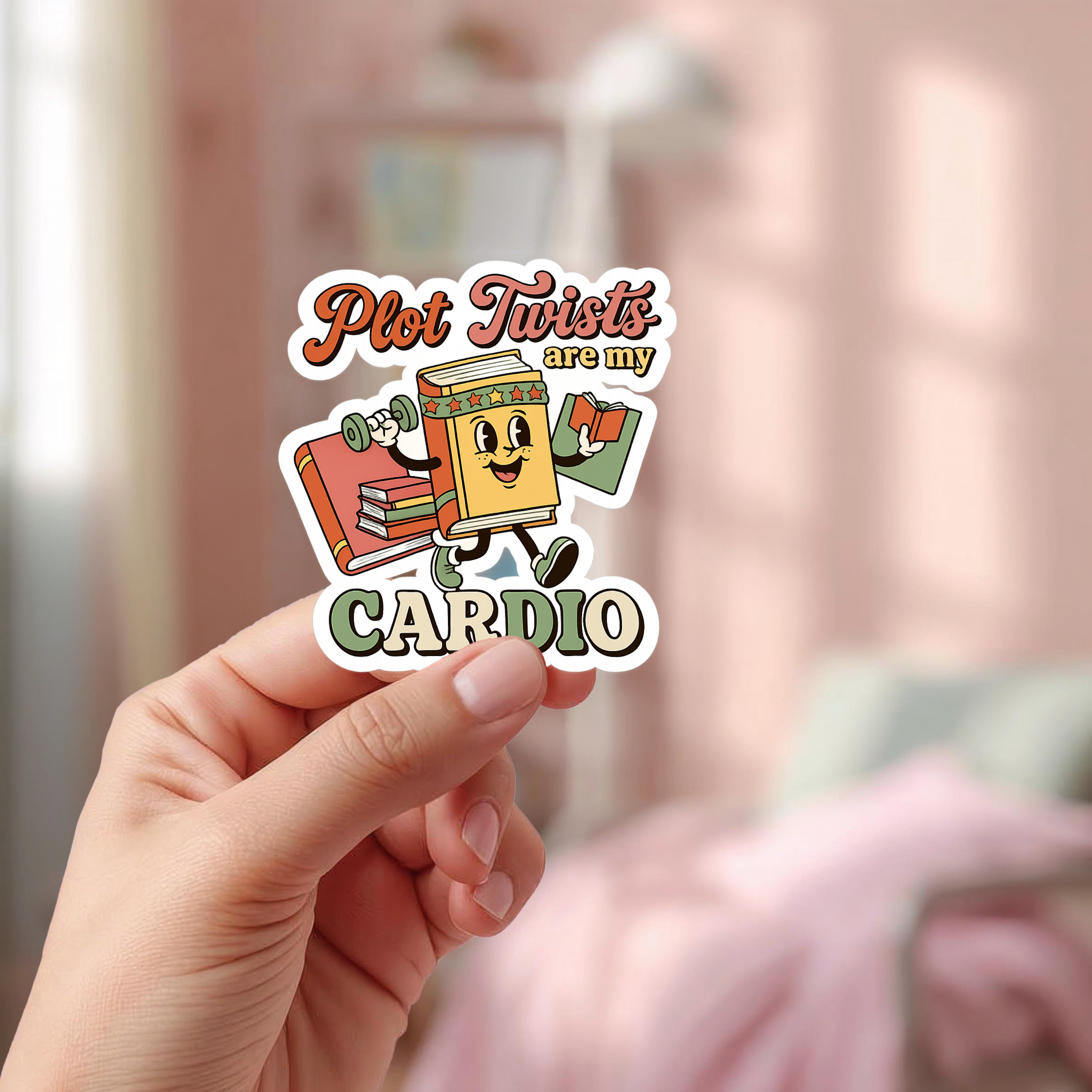 Plot Twists Are My Cardio Glossy Sticker - Retro Book Lover Gift, Funny Bookish Sticker, Planner, Water Bottle & Laptop Sticker
