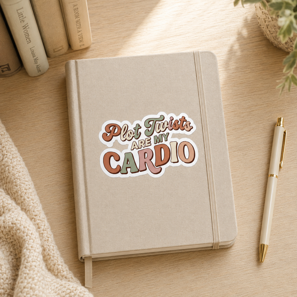 Plot Twists Are My Cardio Sticker, Book Lover Decal, Literary Reader Gift, Bookish Journal Decor, Laptop and Kindle Sticker, Reader Gift