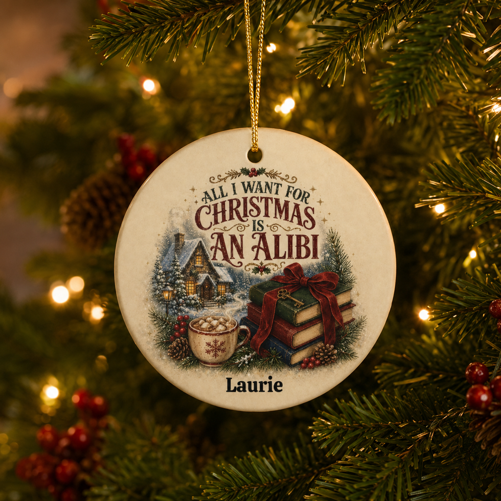 Mystery Reader Christmas Ornament, All I Want for Christmas Is an Alibi, Book Lover Holiday Decor, Personalized Family Tree Gift Idea