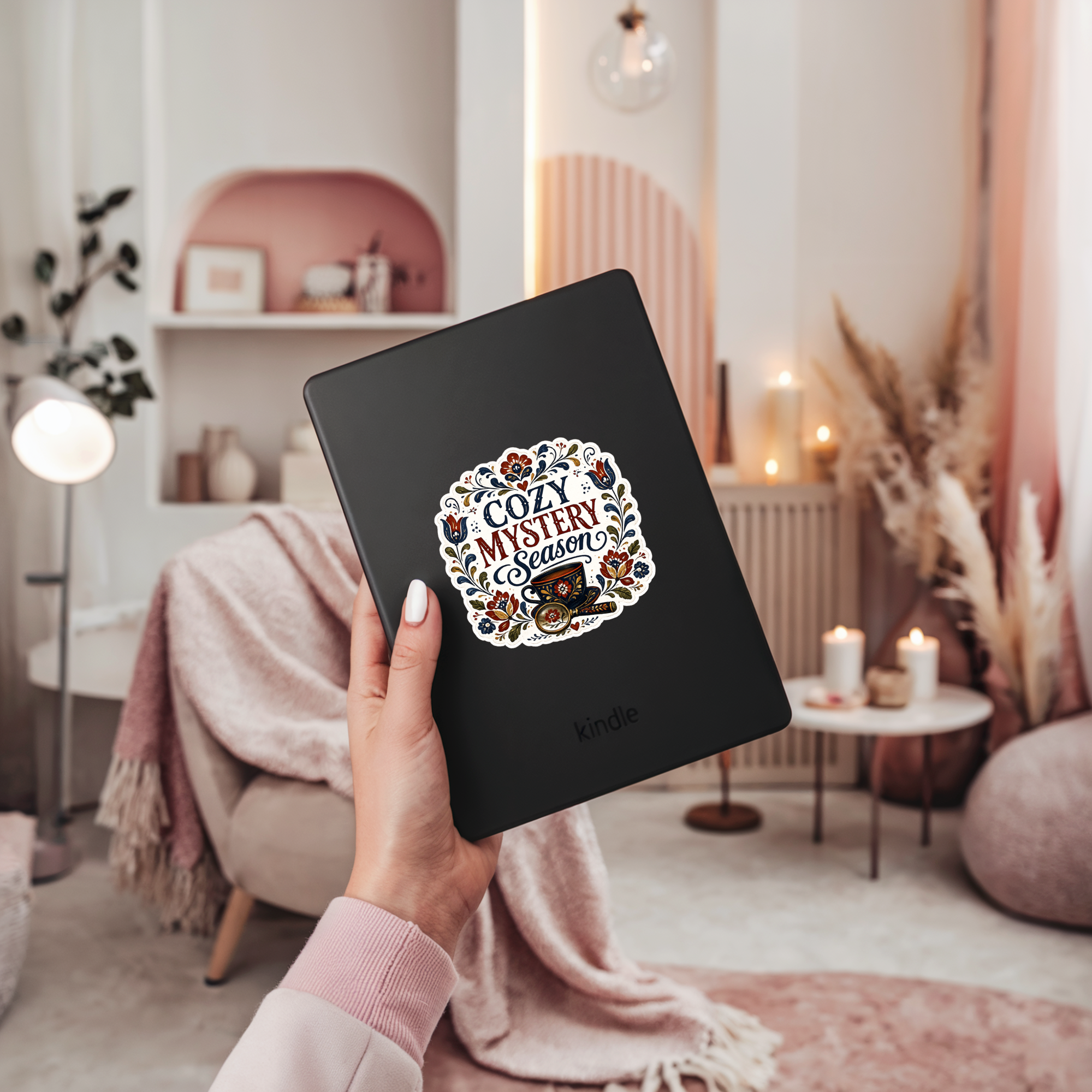 Cozy Glossy Mystery Season Sticker, Book Lover Gift, Folk Art Sticker, Sticker for Laptops, Water Bottles & Reading Journals
