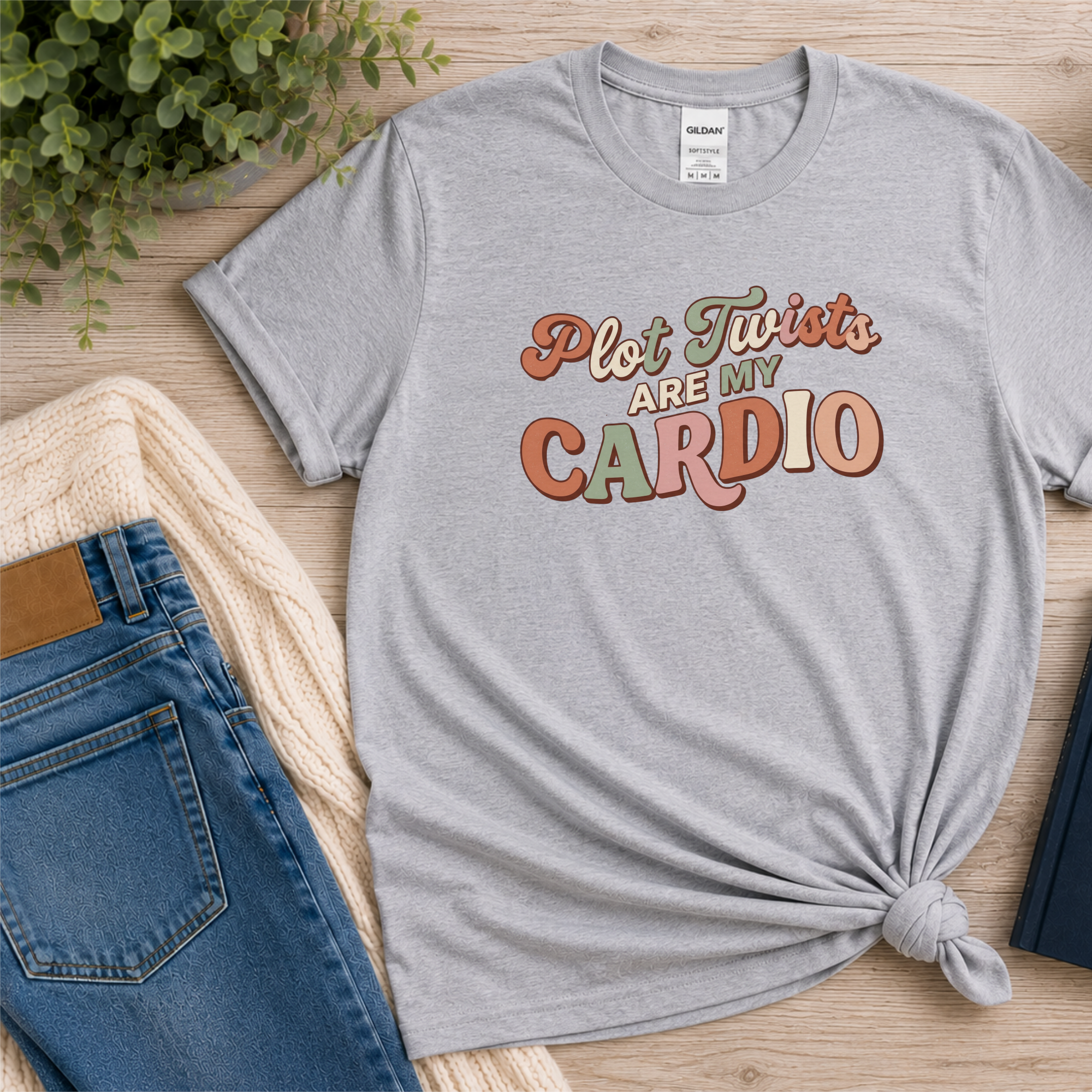 Plot Twists Are My Cardio Tshirt Retro Book Lover Tee Funny Bookish Reader Shirt Thriller Mystery Reading Gift Bookworm Boho Bibliophile