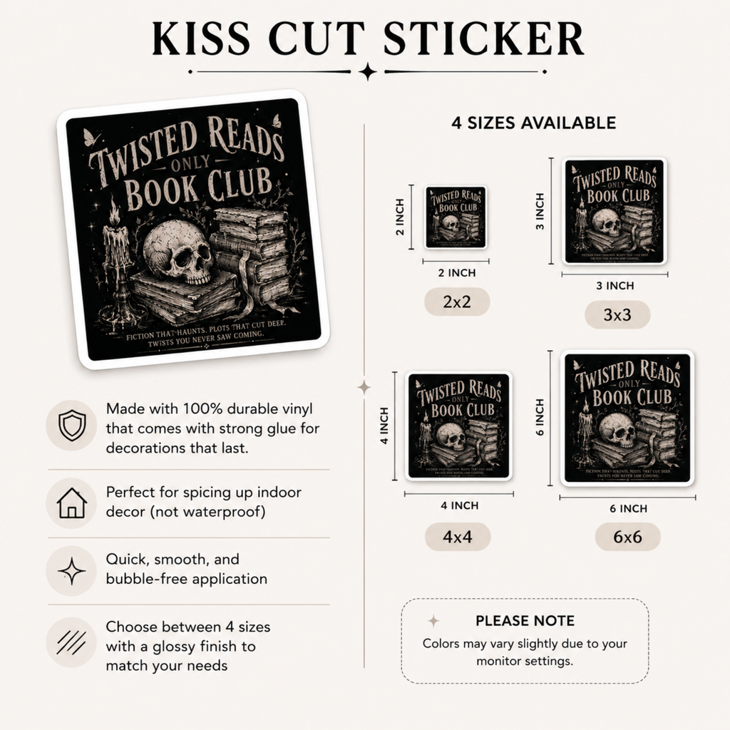 Twisted Reads Only Book Club Sticker, Thriller Reader Sticker, Gothic Book Lover Decal, Dark Academia Skull Sticker, BookTok Gift