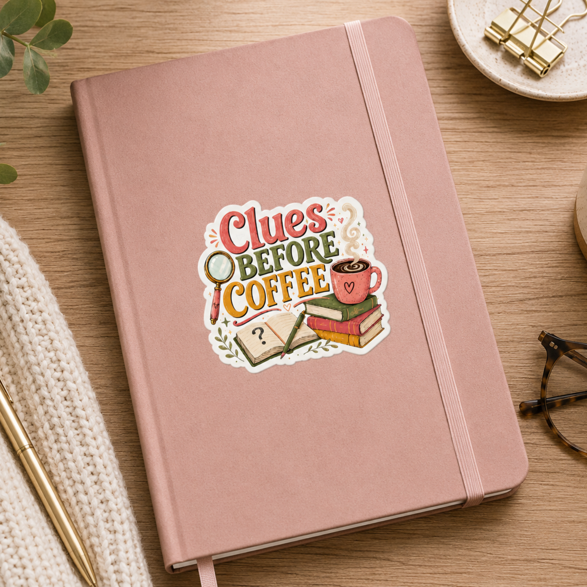 Clues Before Coffee Sticker, Mystery Reader Sticker, Cozy Mystery Book Lover Decal, Detective Fiction Laptop Sticker, Reader Gift