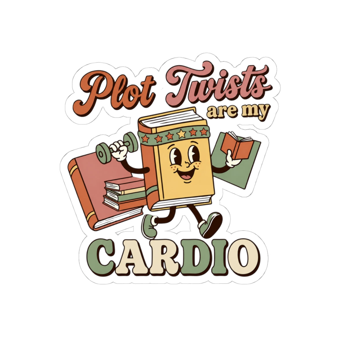 Plot Twists Are My Cardio Sticker | Funny Book Lover Sticker | Bookish Retro Groovy Reader Gift | Waterproof Kindle Laptop Sticker