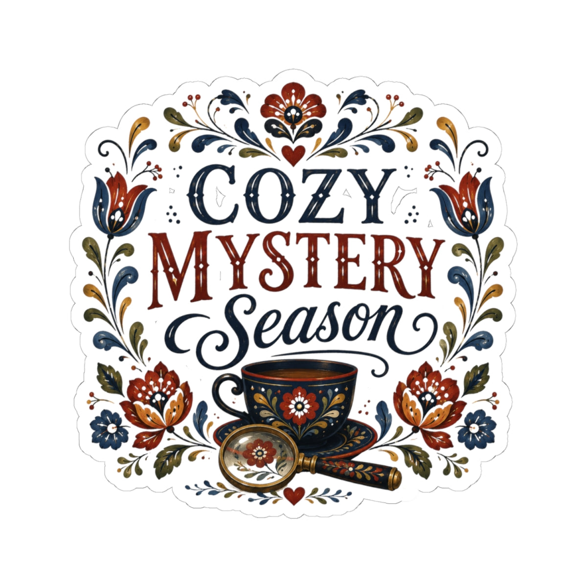 Cozy Glossy Mystery Season Sticker, Book Lover Gift, Folk Art Sticker, Sticker for Laptops, Water Bottles & Reading Journals