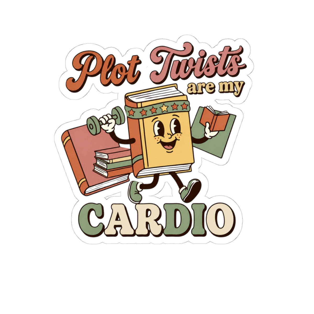 Plot Twists Are My Cardio Glossy Sticker - Retro Book Lover Gift, Funny Bookish Sticker, Planner, Water Bottle & Laptop Sticker