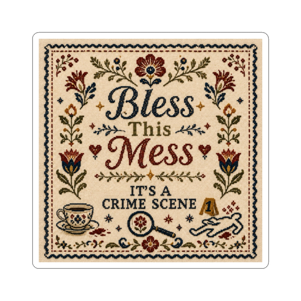 Bless This Mess True Crime Themed Glossy Sticker, Book Lover Gift, Water Bottle Sticker, Laptop Sticker