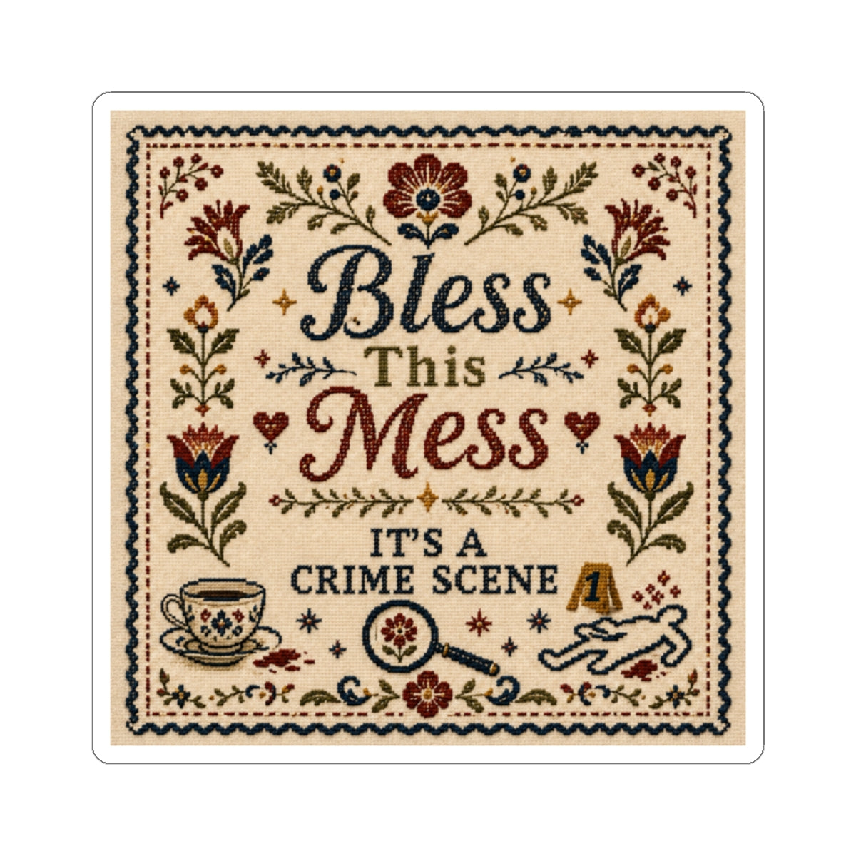 Bless This Mess True Crime Themed Glossy Sticker, Book Lover Gift, Water Bottle Sticker, Laptop Sticker