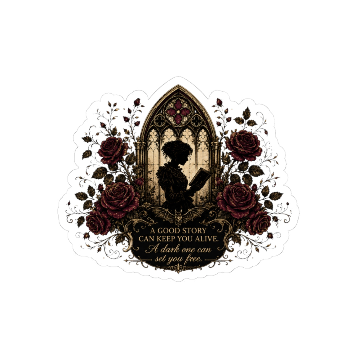 Gothic Book Lover Glossy Sticker, Laptop Water Bottle Decor, Dark Academia Reading Gift, Book Lover Gift, Laptop Sticker