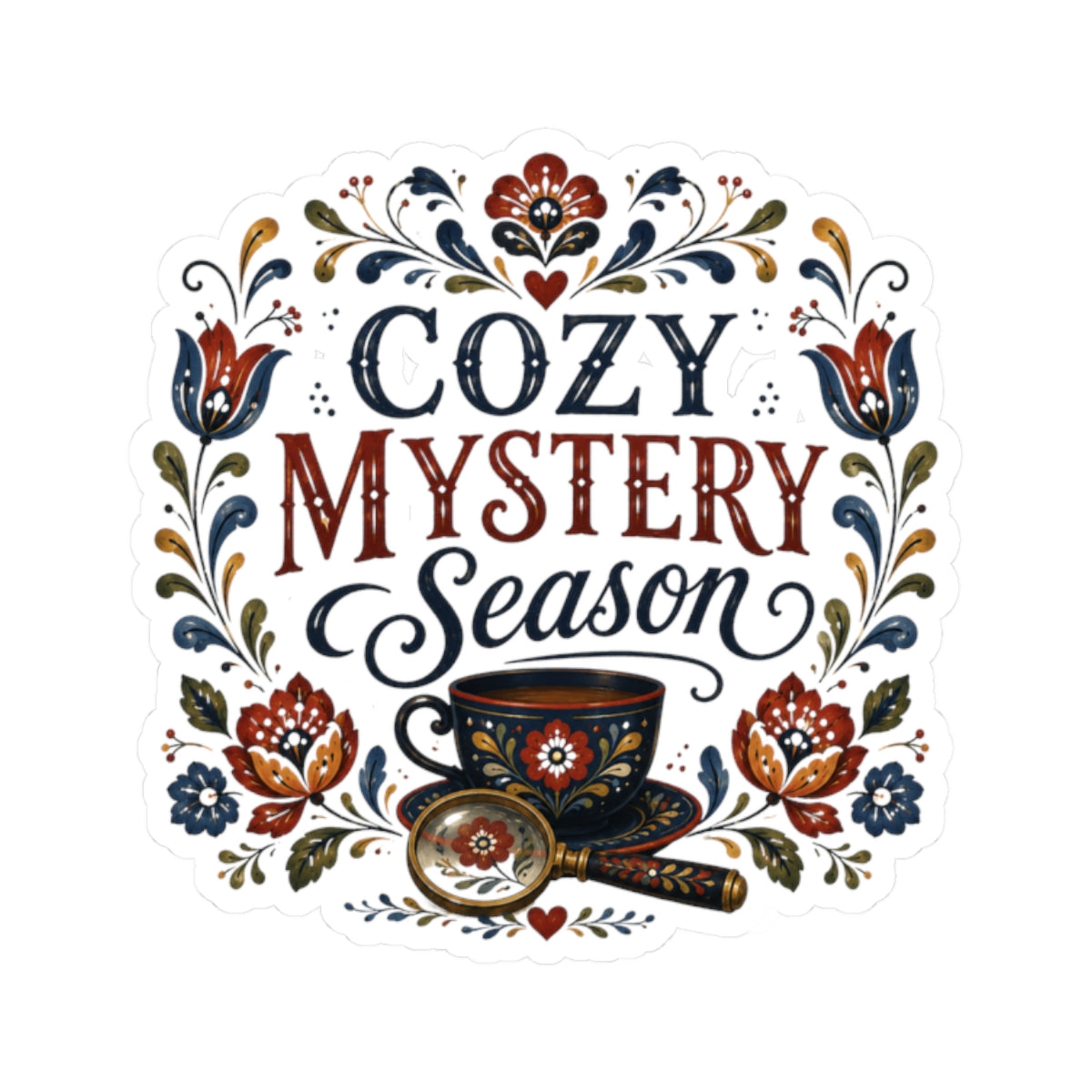 Cozy Glossy Mystery Season Sticker, Book Lover Gift, Folk Art Sticker, Sticker for Laptops, Water Bottles & Reading Journals