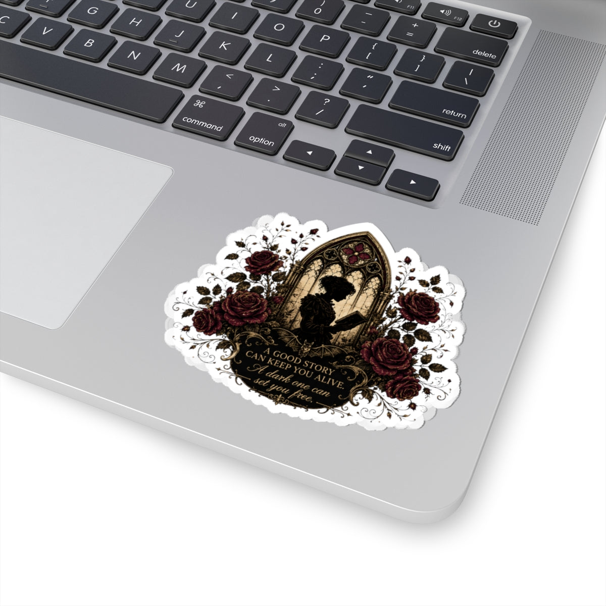 Gothic Book Lover Glossy Sticker, Laptop Water Bottle Decor, Dark Academia Reading Gift, Book Lover Gift, Laptop Sticker