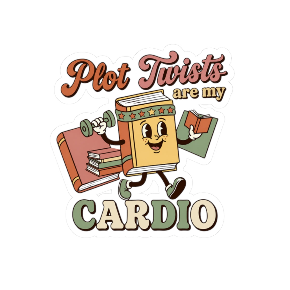 Plot Twists Are My Cardio Sticker | Funny Book Lover Sticker | Bookish Retro Groovy Reader Gift | Waterproof Kindle Laptop Sticker