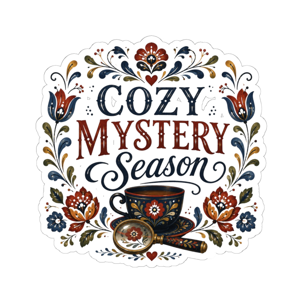 Cozy Glossy Mystery Season Sticker, Book Lover Gift, Folk Art Sticker, Sticker for Laptops, Water Bottles & Reading Journals