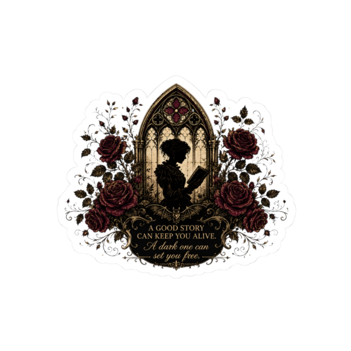 Gothic Book Lover Glossy Sticker, Laptop Water Bottle Decor, Dark Academia Reading Gift, Book Lover Gift, Laptop Sticker