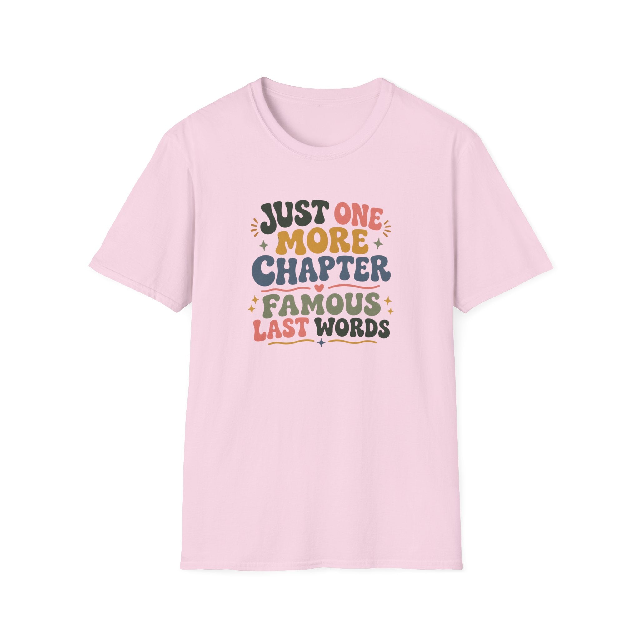 Just One More Chapter Famous Last Words Tshirt Retro Book Lover Tee Funny Bookish Reader Shirt Groovy Reading Gift Bookworm Boho Bibliophile