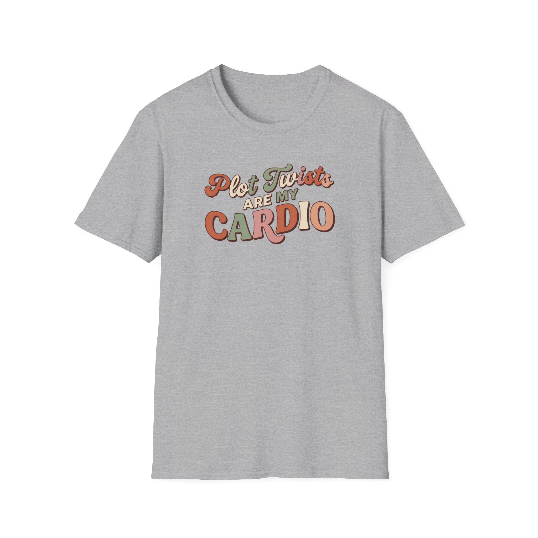 Plot Twists Are My Cardio Tshirt Retro Book Lover Tee Funny Bookish Reader Shirt Groovy Thriller Mystery Reading Gift Bookworm Boho Bibliophile