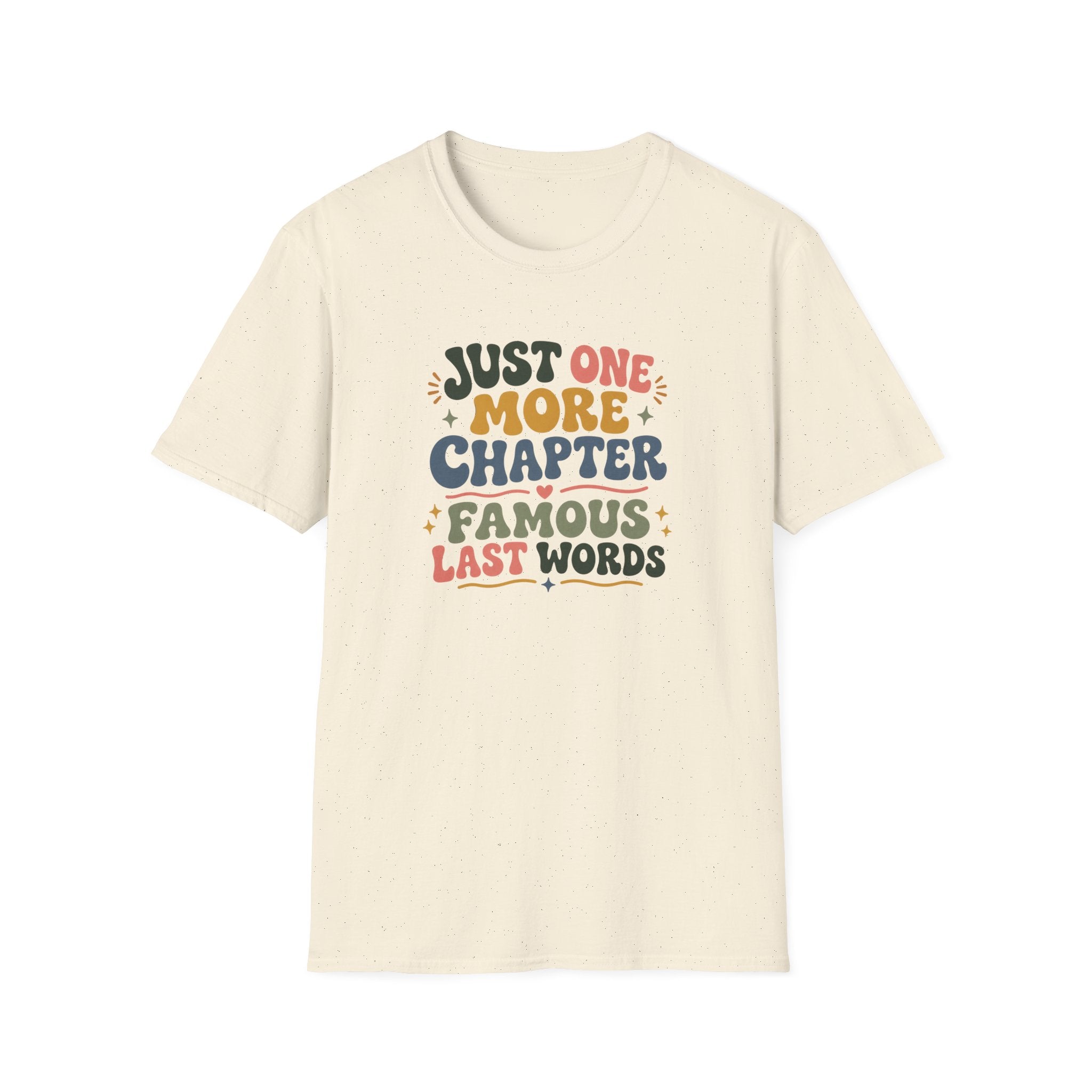 Just One More Chapter Famous Last Words Tshirt Retro Book Lover Tee Funny Bookish Reader Shirt Groovy Reading Gift Bookworm Boho Bibliophile