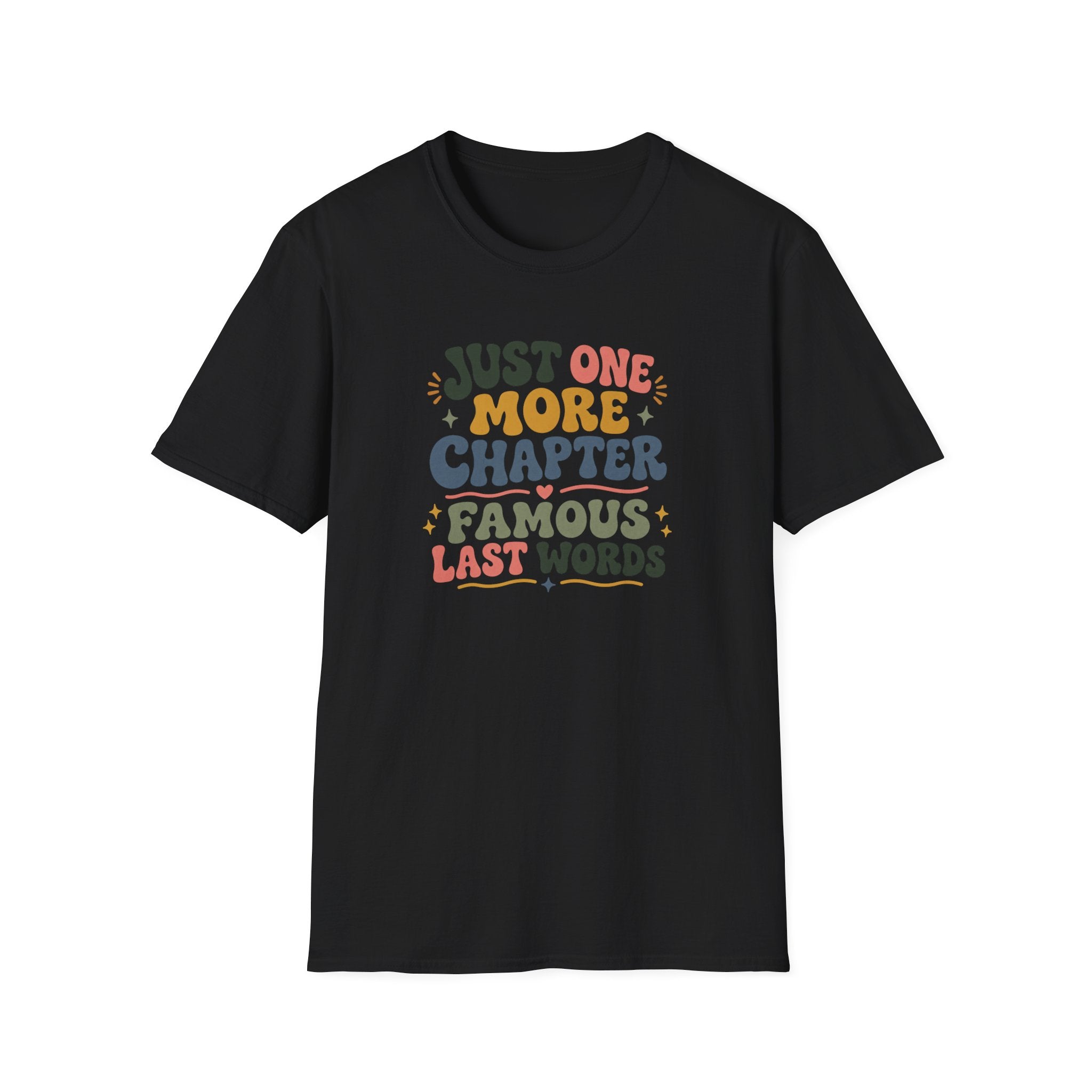 Just One More Chapter Famous Last Words Tshirt Retro Book Lover Tee Funny Bookish Reader Shirt Groovy Reading Gift Bookworm Boho Bibliophile