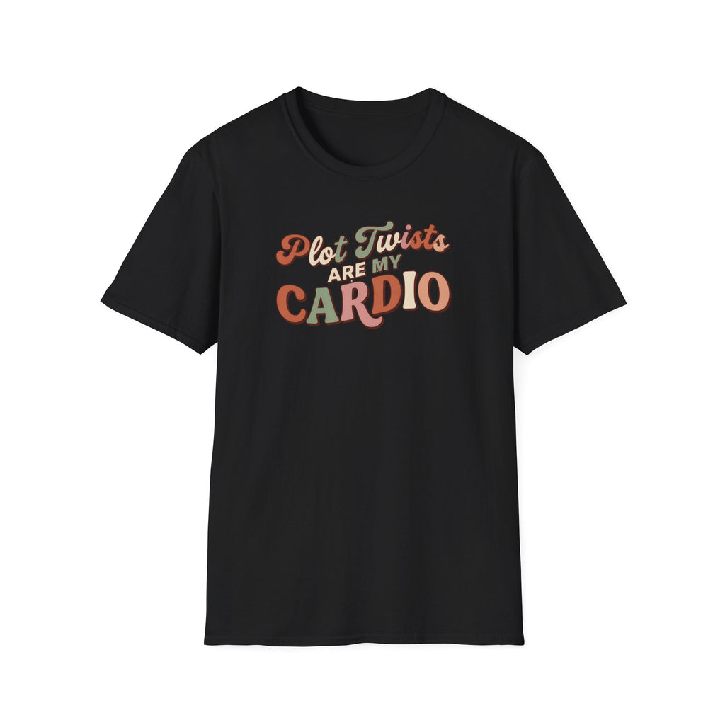 Plot Twists Are My Cardio Tshirt Retro Book Lover Tee Funny Bookish Reader Shirt Groovy Thriller Mystery Reading Gift Bookworm Boho Bibliophile