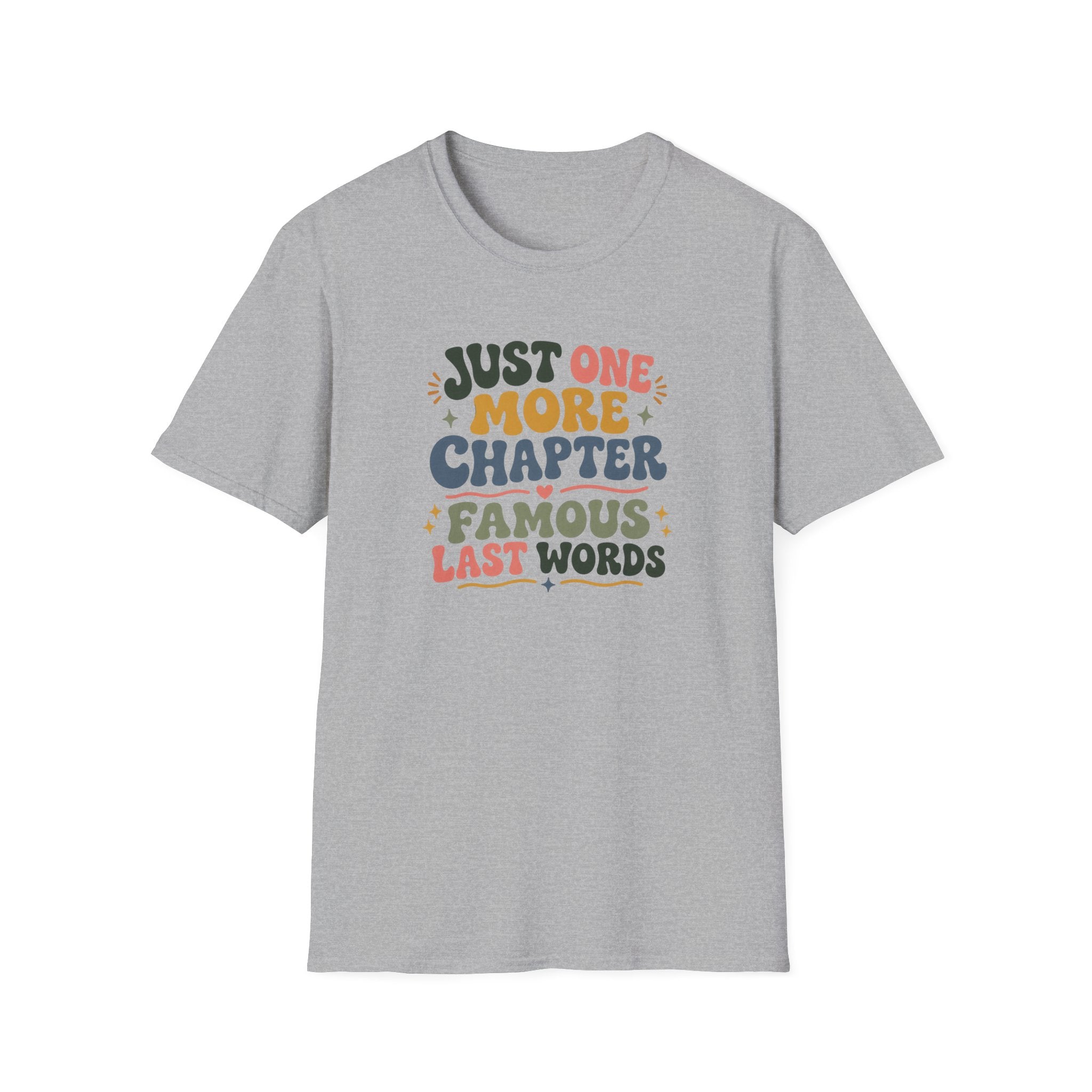 Just One More Chapter Famous Last Words Tshirt Retro Book Lover Tee Funny Bookish Reader Shirt Groovy Reading Gift Bookworm Boho Bibliophile